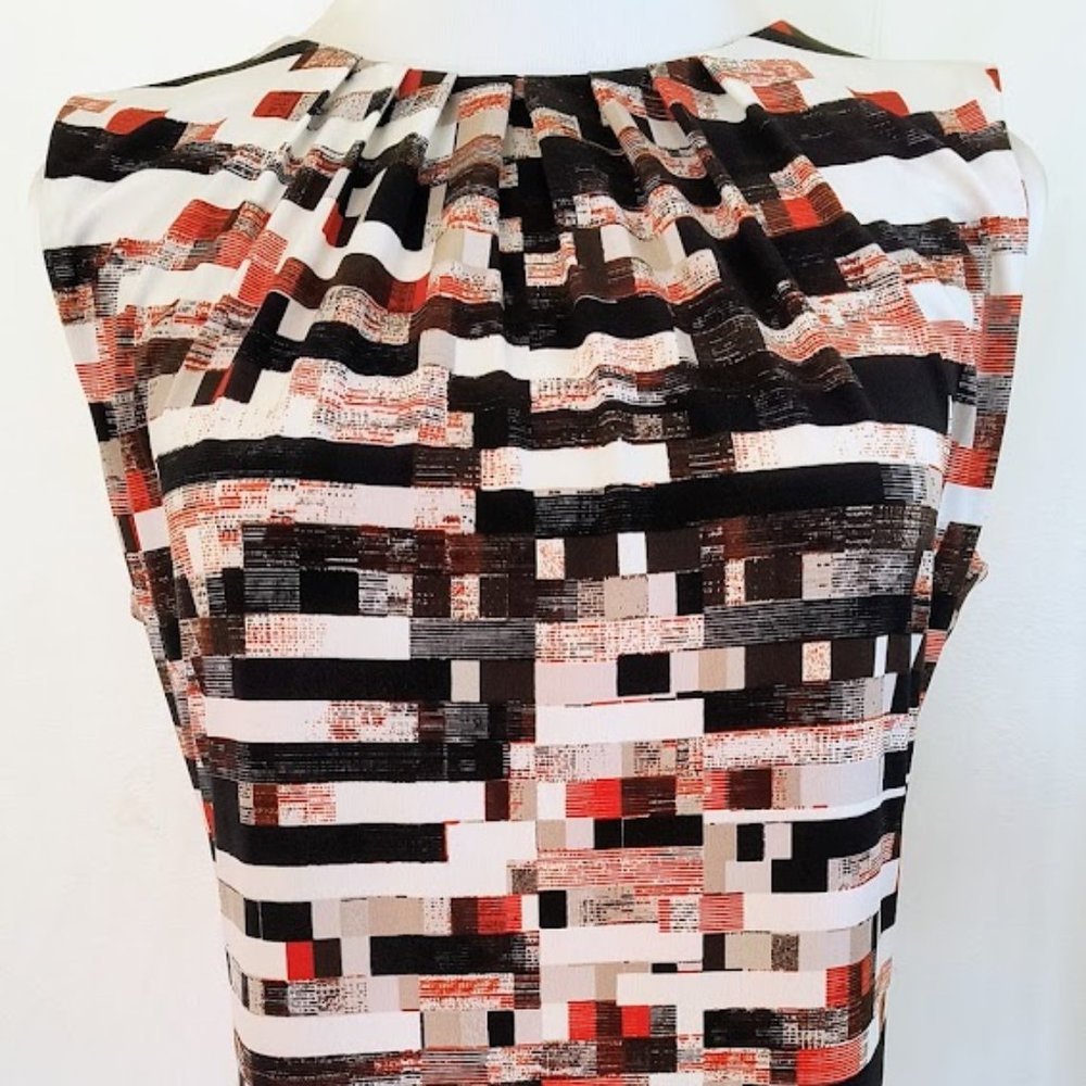 Calvin Klein Geo Print Pleated Neckline Sleeveless Top